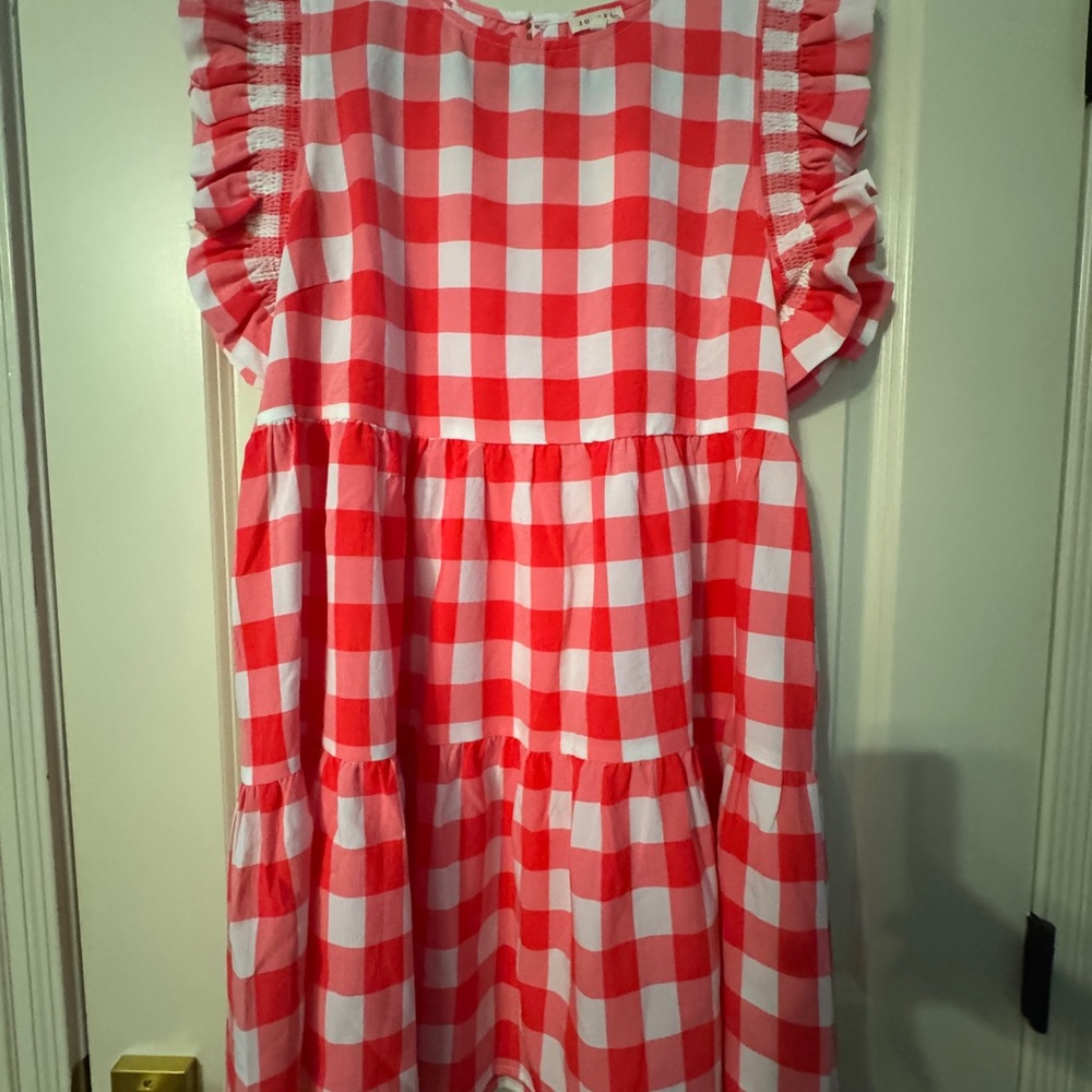 JODIFL Red and White Ruffled Tiered Sundress
